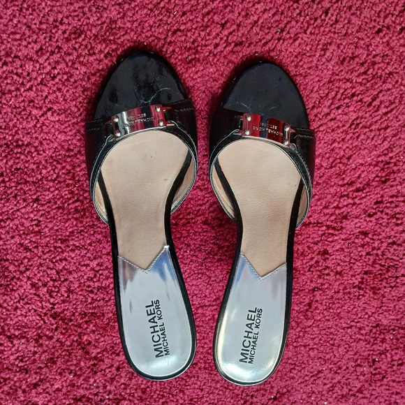 Michael Kors Black Patent Leather Mules - Picture 2 of 3